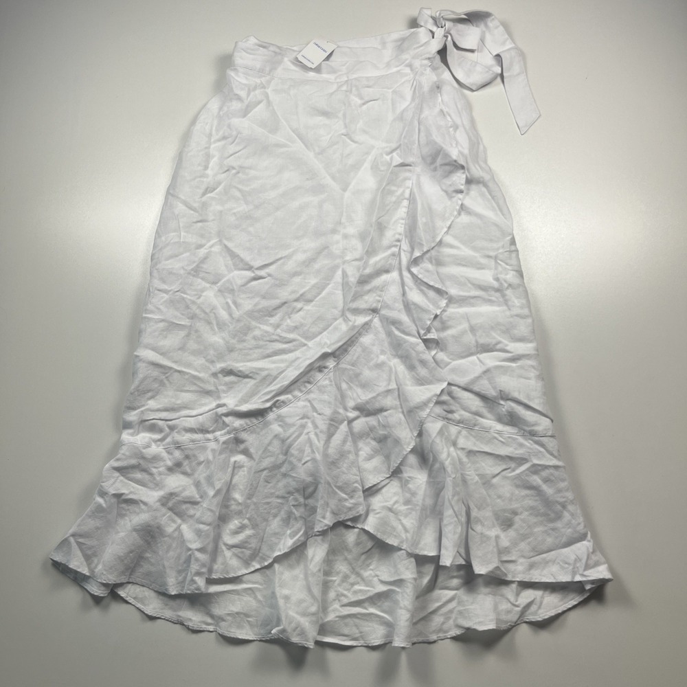 J.McLaughlin Zia 100% Linen Skirt Size L White Wrap Maxi Summer Resort Vacay NWT